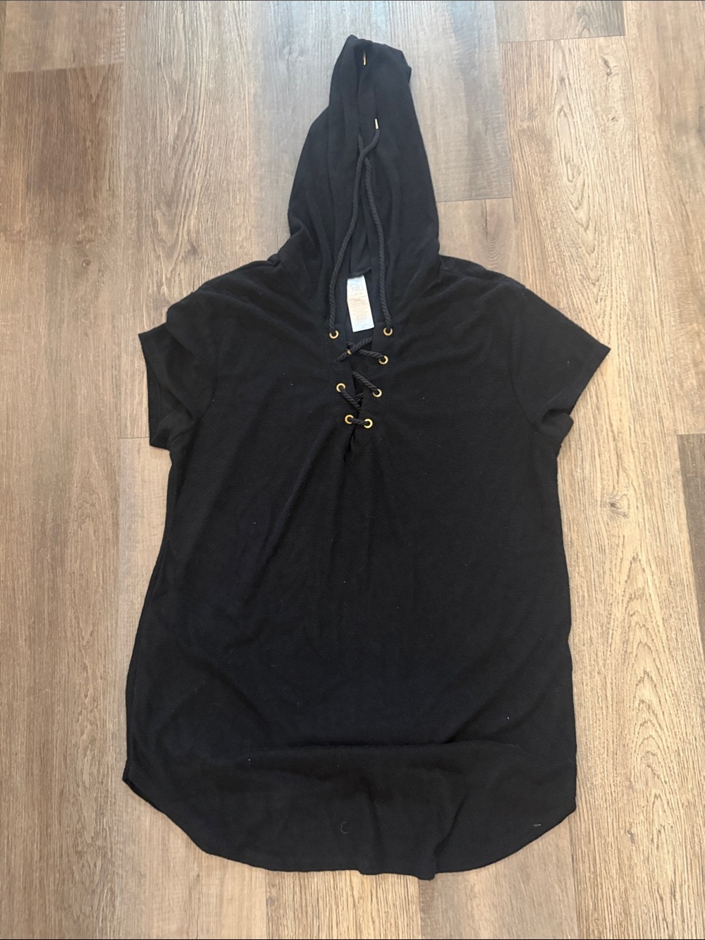 Time and Tru Black Hooded Swim Coverup with Gold Eyelets